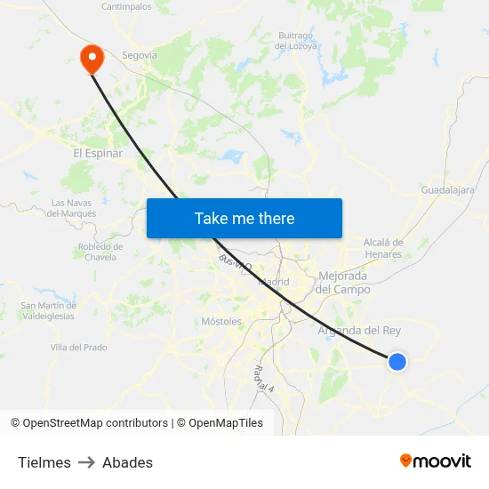 Tielmes to Abades map