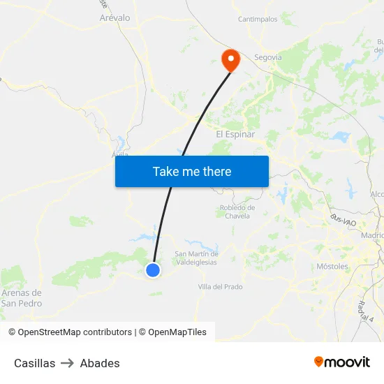 Casillas to Abades map
