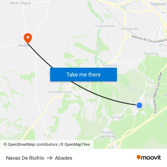 Navas De Riofrío to Abades map