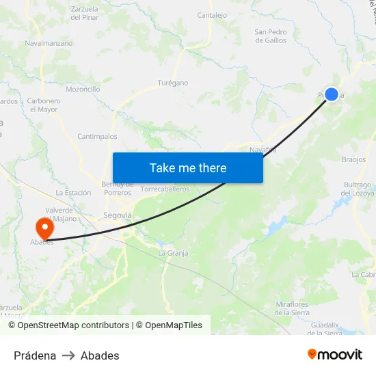 Prádena to Abades map
