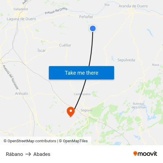 Rábano to Abades map