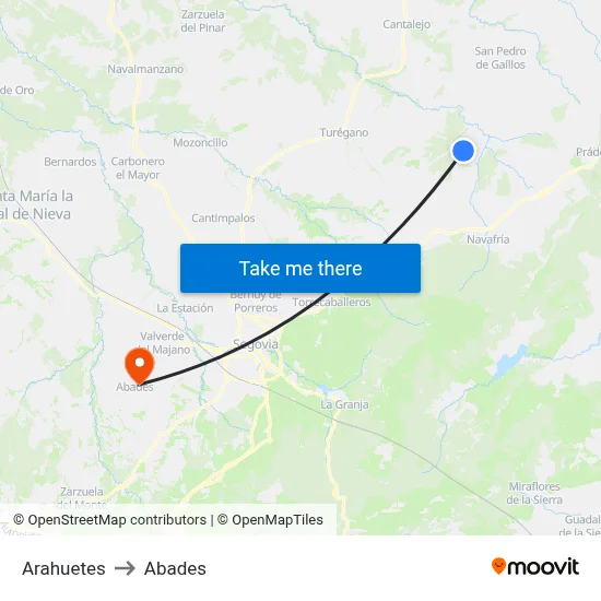 Arahuetes to Abades map