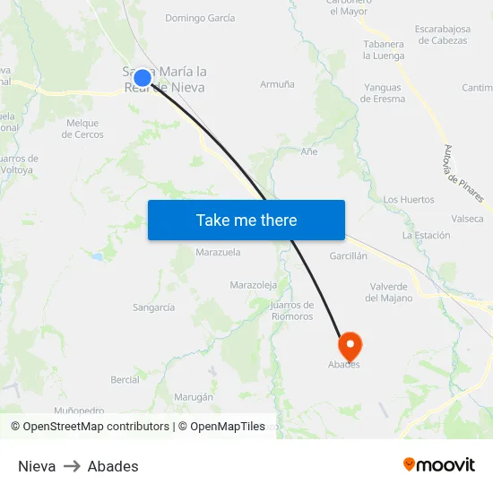 Nieva to Abades map