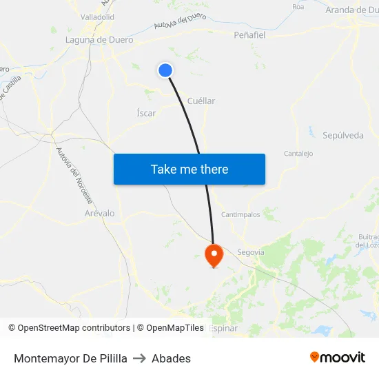 Montemayor De Pililla to Abades map