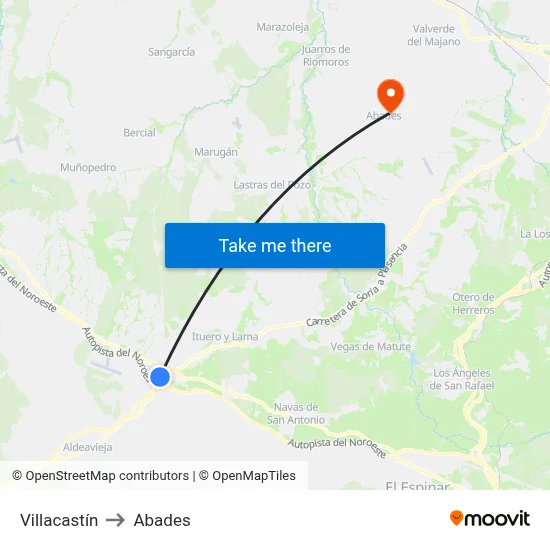 Villacastín to Abades map