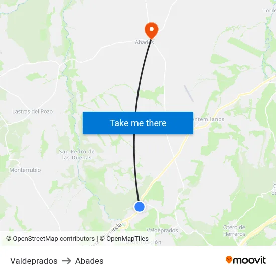 Valdeprados to Abades map