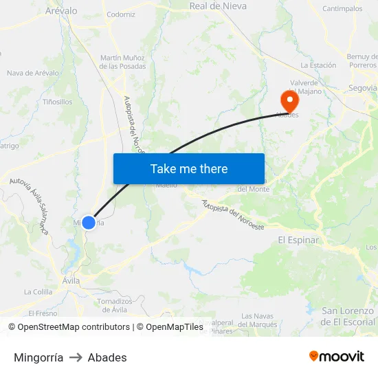 Mingorría to Abades map