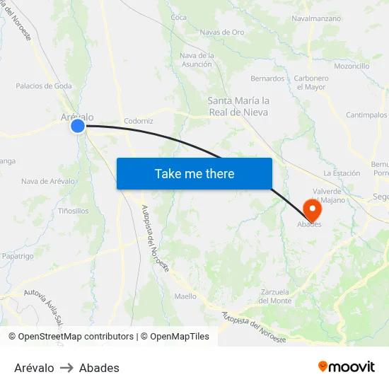 Arévalo to Abades map