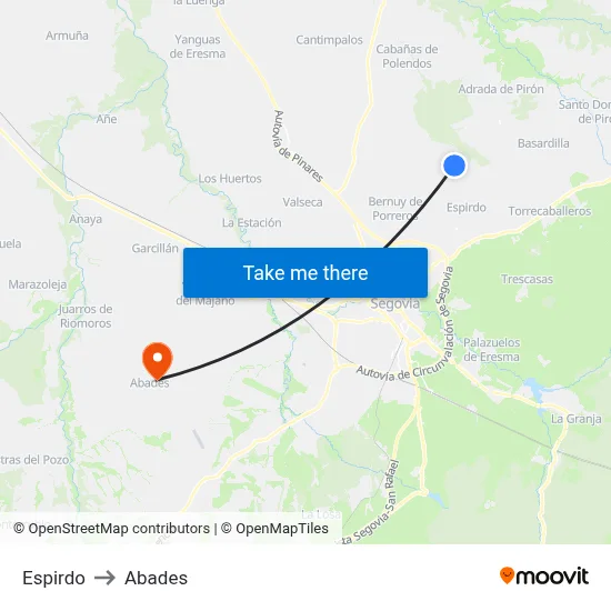 Espirdo to Abades map