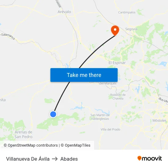 Villanueva De Ávila to Abades map