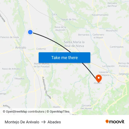 Montejo De Arévalo to Abades map