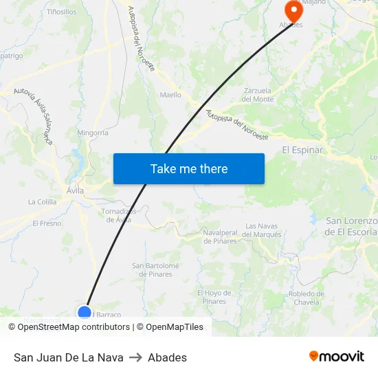 San Juan De La Nava to Abades map