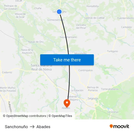 Sanchonuño to Abades map