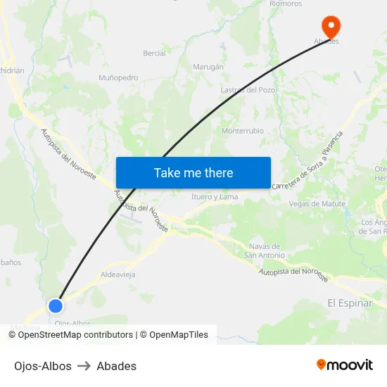 Ojos-Albos to Abades map