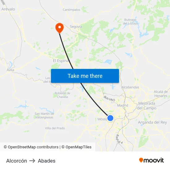 Alcorcón to Abades map