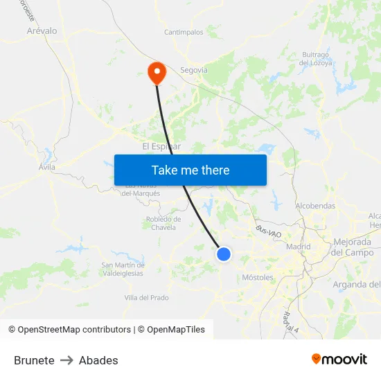 Brunete to Abades map