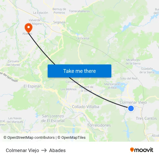 Colmenar Viejo to Abades map