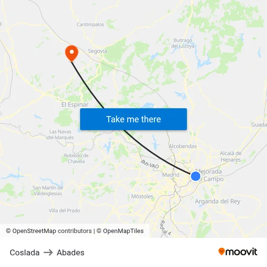 Coslada to Abades map