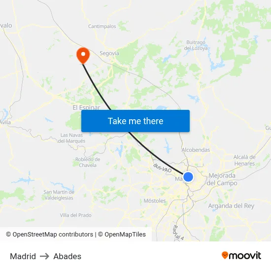 Madrid to Abades map