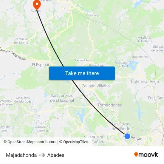 Majadahonda to Abades map