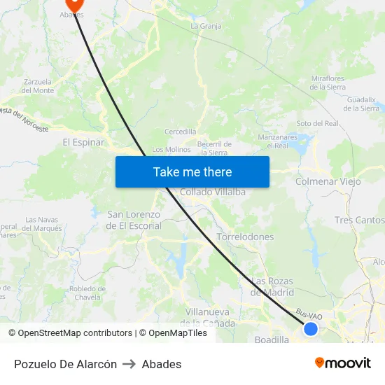 Pozuelo De Alarcón to Abades map