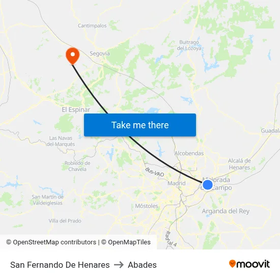 San Fernando De Henares to Abades map
