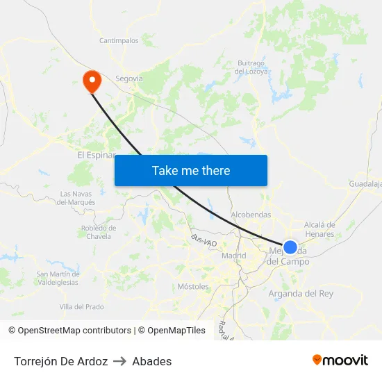 Torrejón De Ardoz to Abades map