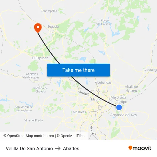 Velilla De San Antonio to Abades map