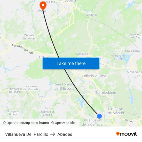 Villanueva Del Pardillo to Abades map