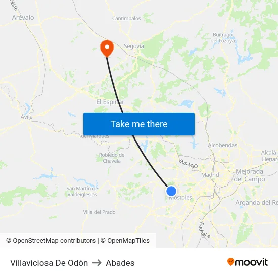 Villaviciosa De Odón to Abades map