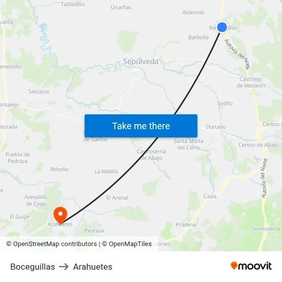 Boceguillas to Arahuetes map