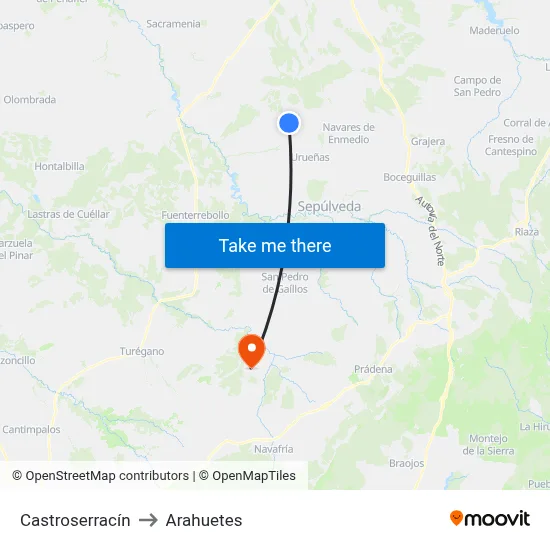 Castroserracín to Arahuetes map