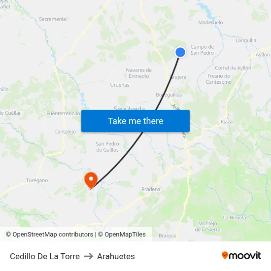 Cedillo De La Torre to Arahuetes map