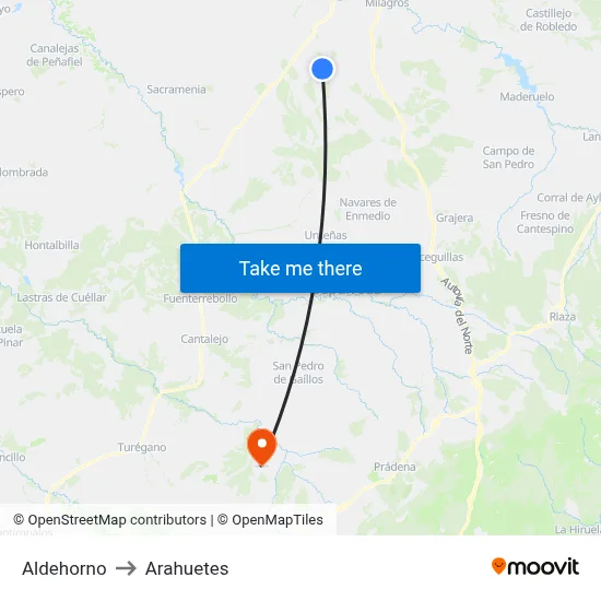 Aldehorno to Arahuetes map