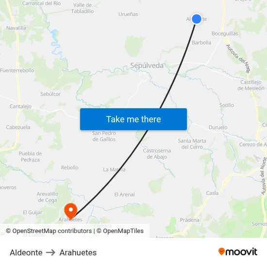 Aldeonte to Arahuetes map