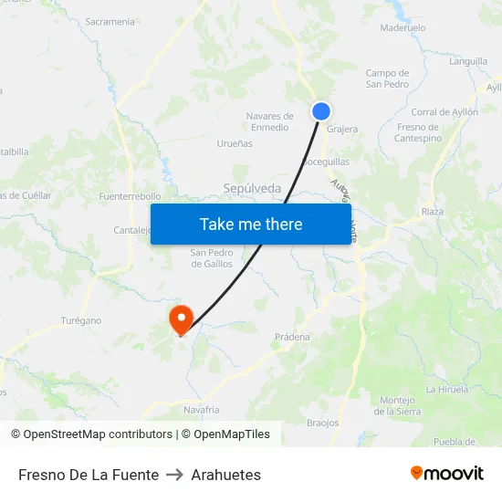 Fresno De La Fuente to Arahuetes map