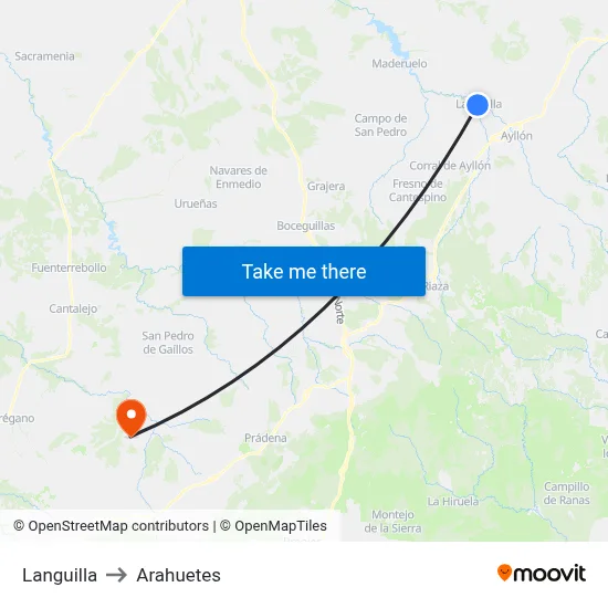 Languilla to Arahuetes map