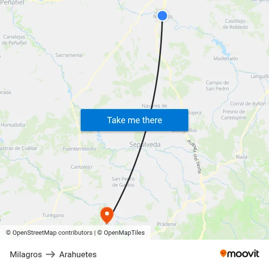 Milagros to Arahuetes map