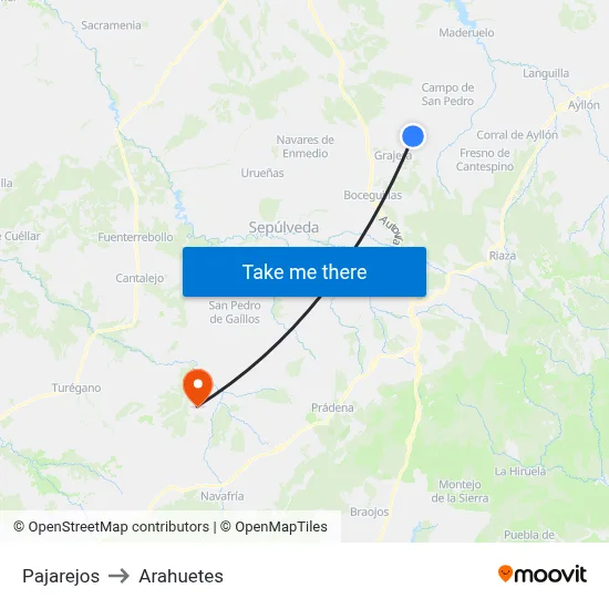 Pajarejos to Arahuetes map