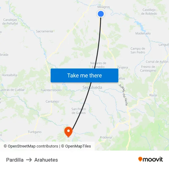 Pardilla to Arahuetes map
