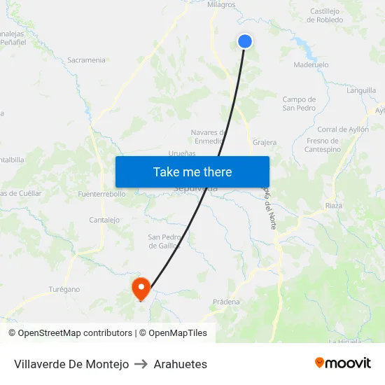 Villaverde De Montejo to Arahuetes map