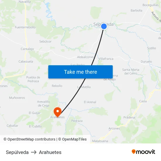Sepúlveda to Arahuetes map
