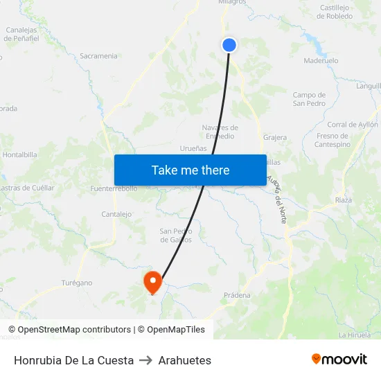 Honrubia De La Cuesta to Arahuetes map