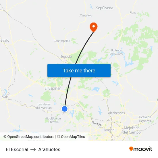 El Escorial to Arahuetes map