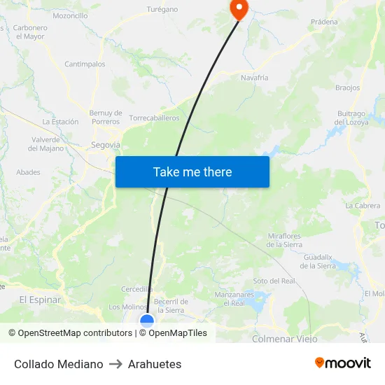 Collado Mediano to Arahuetes map