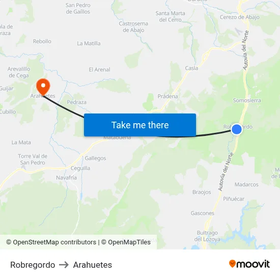 Robregordo to Arahuetes map