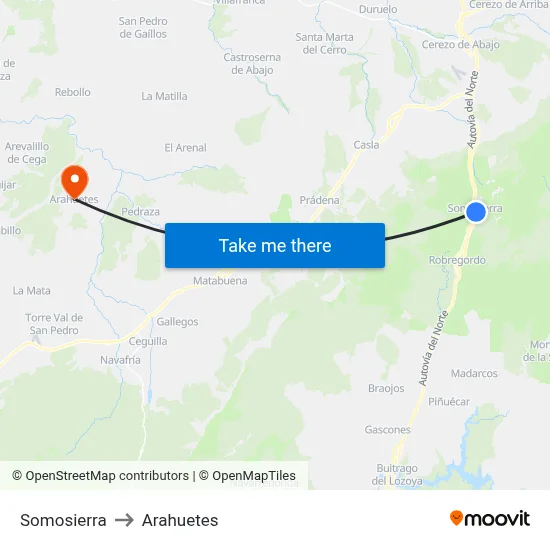 Somosierra to Arahuetes map