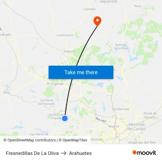 Fresnedillas De La Oliva to Arahuetes map