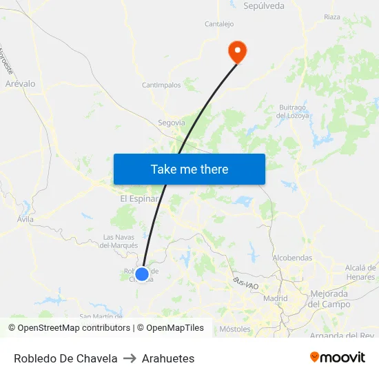 Robledo De Chavela to Arahuetes map