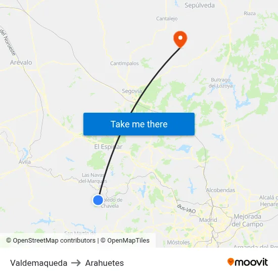 Valdemaqueda to Arahuetes map